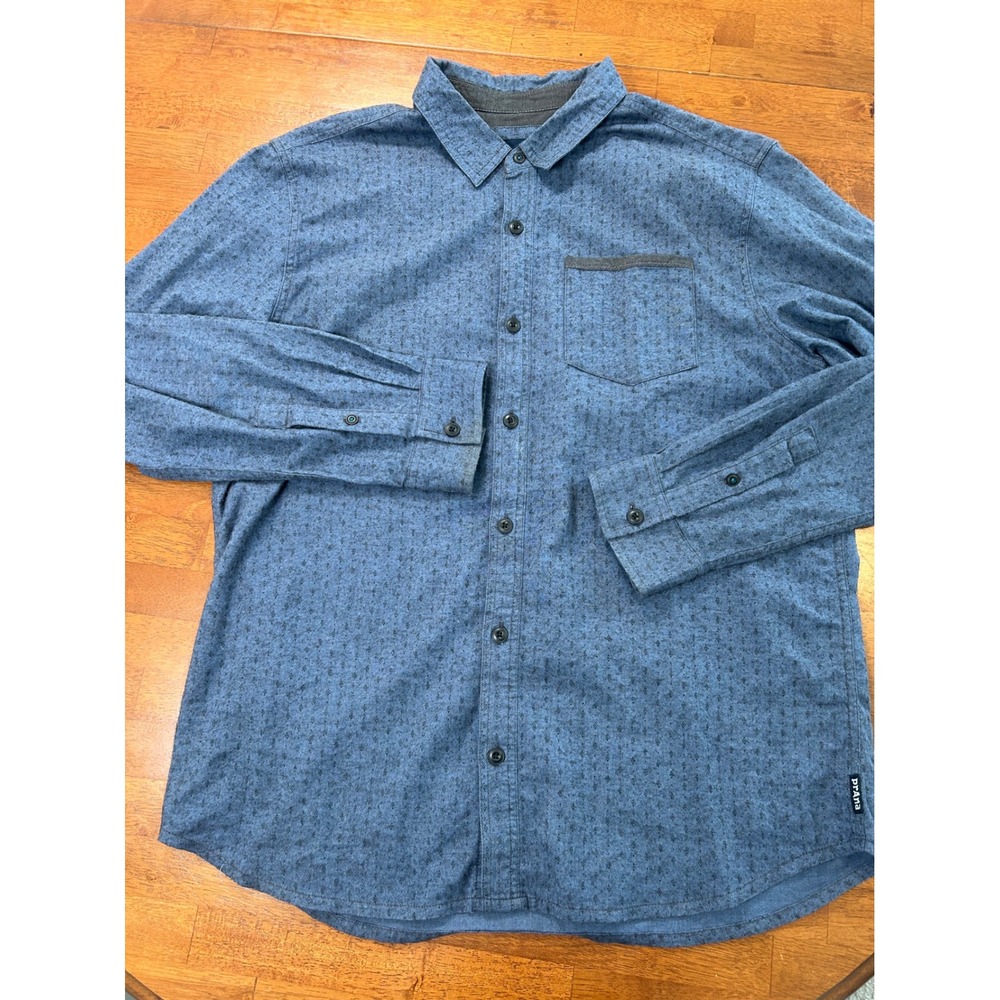 Prana Button Down Shirt Mens XL Blue Diamond Print Long Sleeve Pocket Cotton